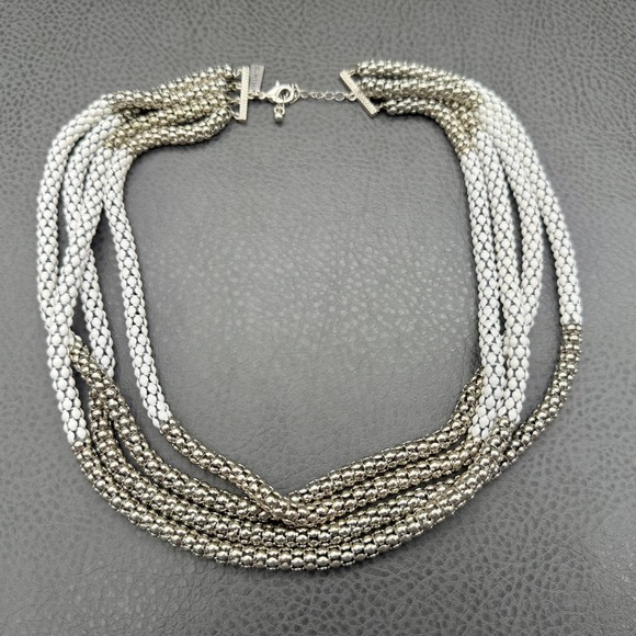 The Limited Multi Strand Popcorn Bead Necklace White Gold Tone Statement Jewelry - Picture 2 of 10